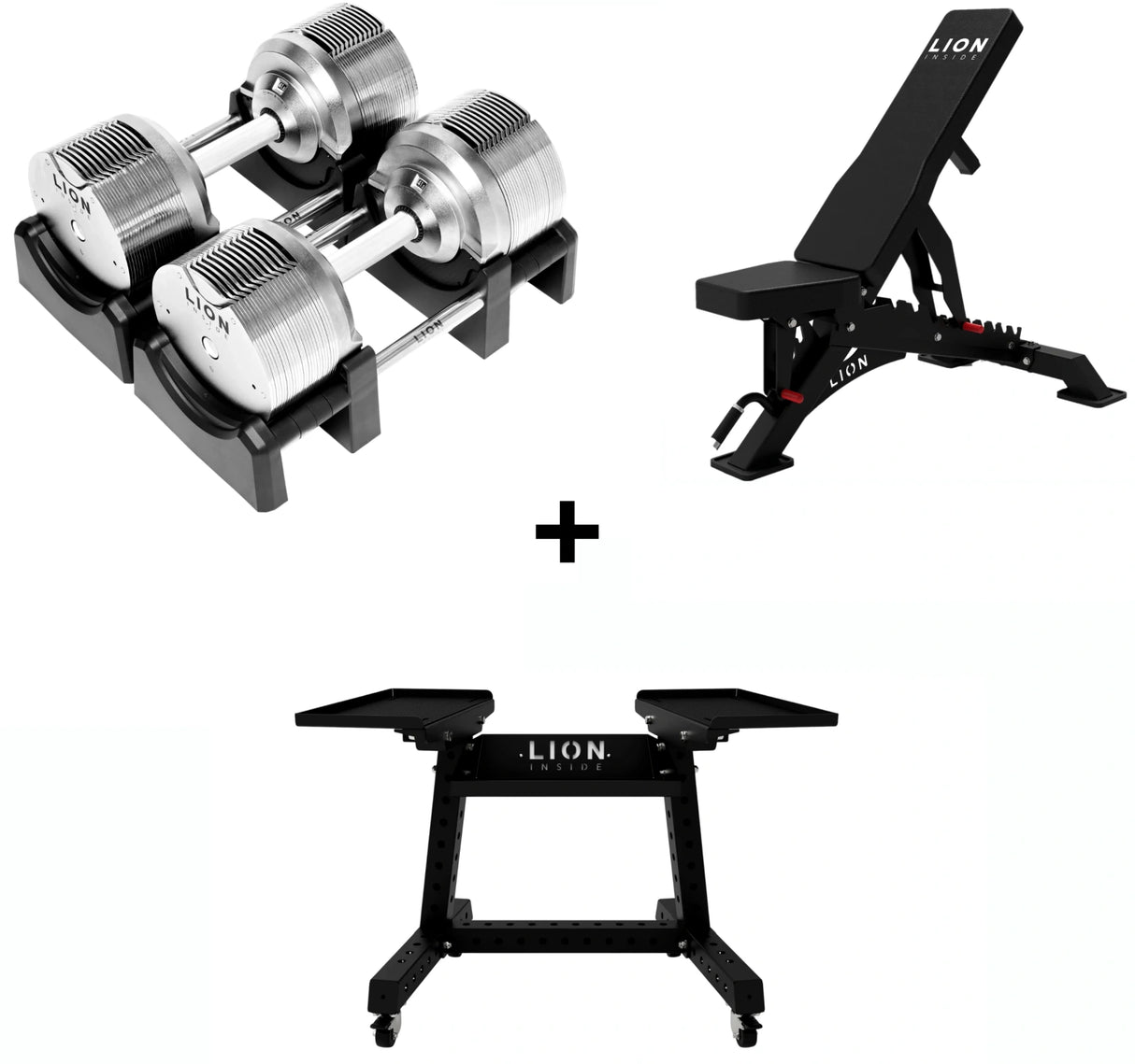 Pro Homegym-Bündel – 41,5 kg Titansilver-Hanteln + Valorforge-Hantelbank + TitanRack