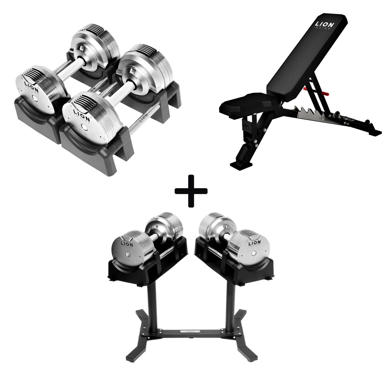Pro Homegym-Bundle – Titansilber-Hanteln + Trainingsbank + Rack