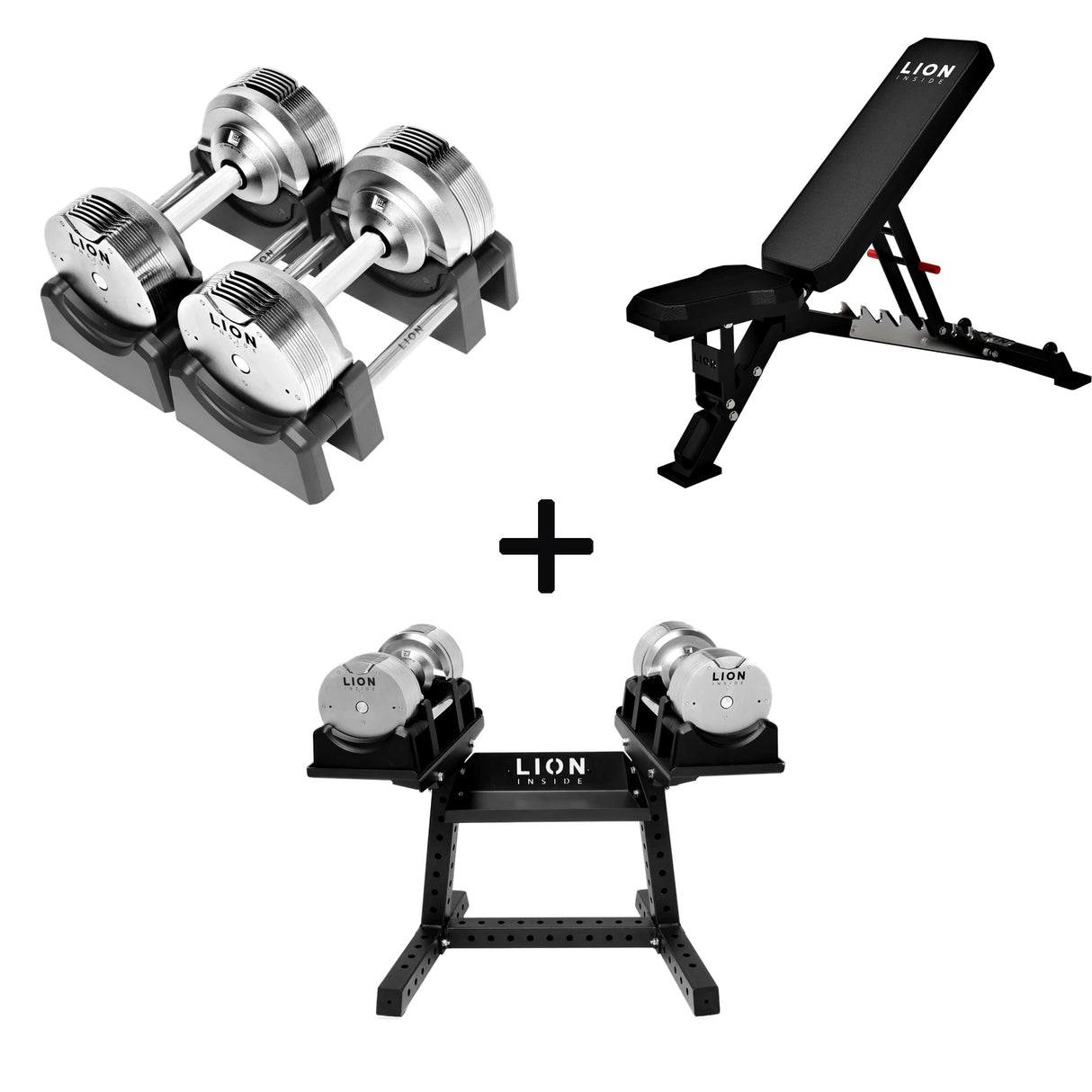 Pro Homegym-Bundle – Titansilber-Hanteln + Trainingsbank + Rack