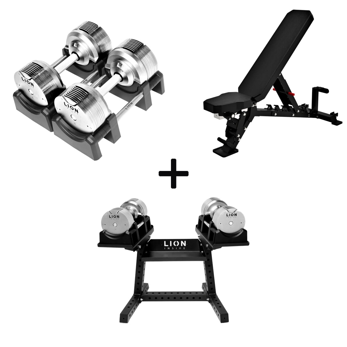 Pro Homegym-Bundle – Titansilber-Hanteln + Trainingsbank + Rack