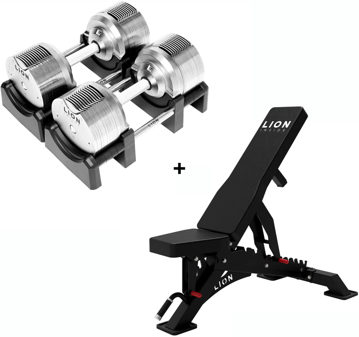 Basis Homegym Bundel – Titansilver dumbbells + Fitnessbank