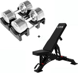 Basis Homegym Bundel – Titansilver dumbbells + Fitnessbank