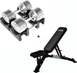 Basis Homegym-Bundle – 41,5 kg Titansilver-Hanteln + Valoredge-Fitnessbank 
