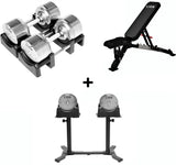 Komplettes Homegym-Bundle – 41,5 kg Titansilver-Hanteln + Valoredge-Hantelbank + FlexRack 