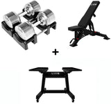 Pro Homegym-Bündel – 41,5 kg Titansilver-Hanteln + Valorforge-Hantelbank + TitanRack 