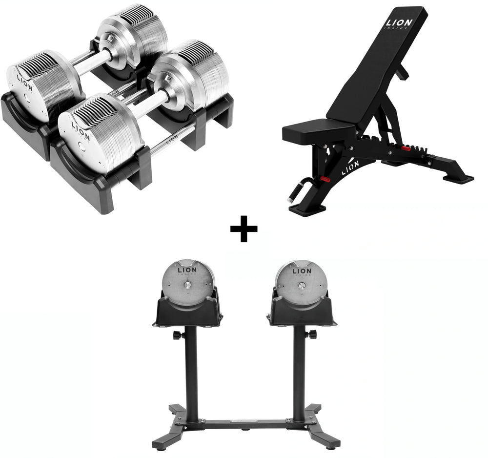 Compleet Homegym Bundel – Titansilver Dumbbells + Fitnessbank + FlexRack