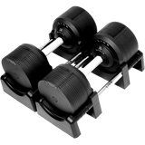 Pro Homegym Bundel – 41,5 kg BlackValor Dumbbells + Valorforge Fitnessbank + TitanRack