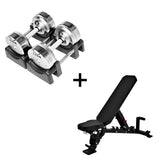 Basis Homegym Bundle – Titansilber-Hanteln + Fitnessbank 