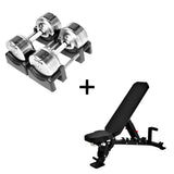 Basis Homegym Bundle – Titansilber-Hanteln + Fitnessbank 