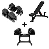 Pro Homegym Bundel – BlackValor Dumbbells + Fitnessbank + Rack