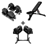 Pro Homegym Bundel – BlackValor Dumbbells + Fitnessbank + Rack