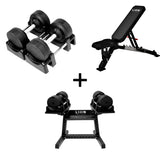 Pro Homegym Bundel – BlackValor Dumbbells + Fitnessbank + Rack