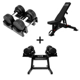 Pro Homegym Bundel – BlackValor Dumbbells + Fitnessbank + Rack