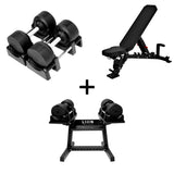 Pro Homegym Bundel – BlackValor Dumbbells + Fitnessbank + Rack