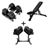 Pro Homegym Bundel – BlackValor Dumbbells + Fitnessbank + Rack