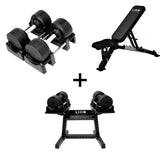 Pro Homegym Bundel – BlackValor Dumbbells + Fitnessbank + Rack