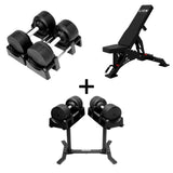 Pro Homegym Bundel – BlackValor Dumbbells + Fitnessbank + Rack