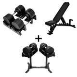 Pro Homegym Bundel – BlackValor Dumbbells + Fitnessbank + Rack