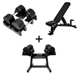 Pro Homegym Bundel – BlackValor Dumbbells + Fitnessbank + Rack