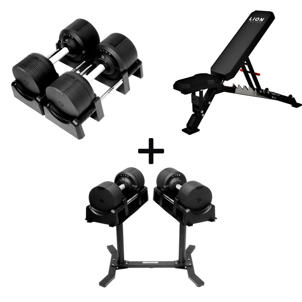 Pro Homegym Bundel – BlackValor Dumbbells + Fitnessbank + Rack