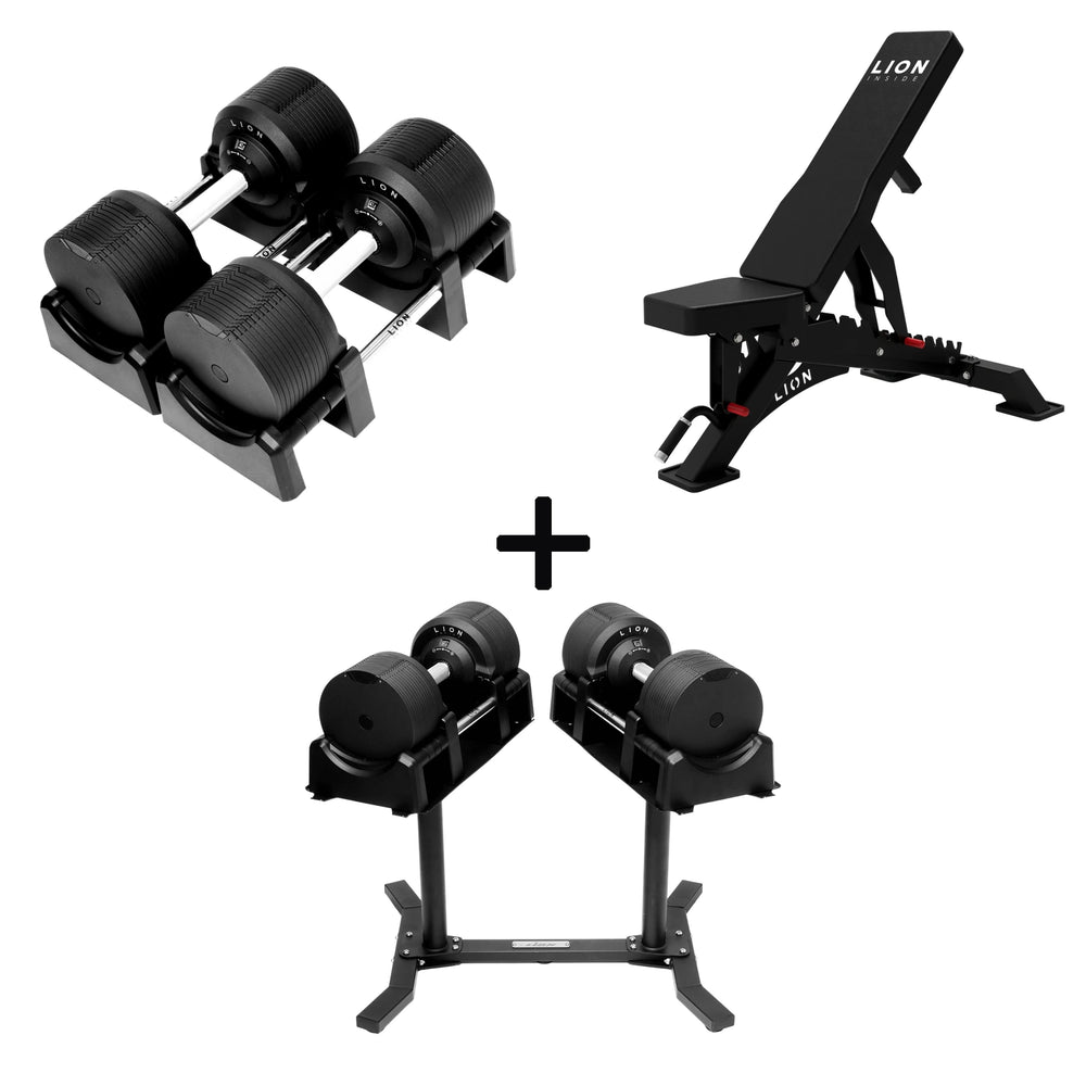 Pro Homegym Bundel – BlackValor Dumbbells + Fitnessbank + Rack