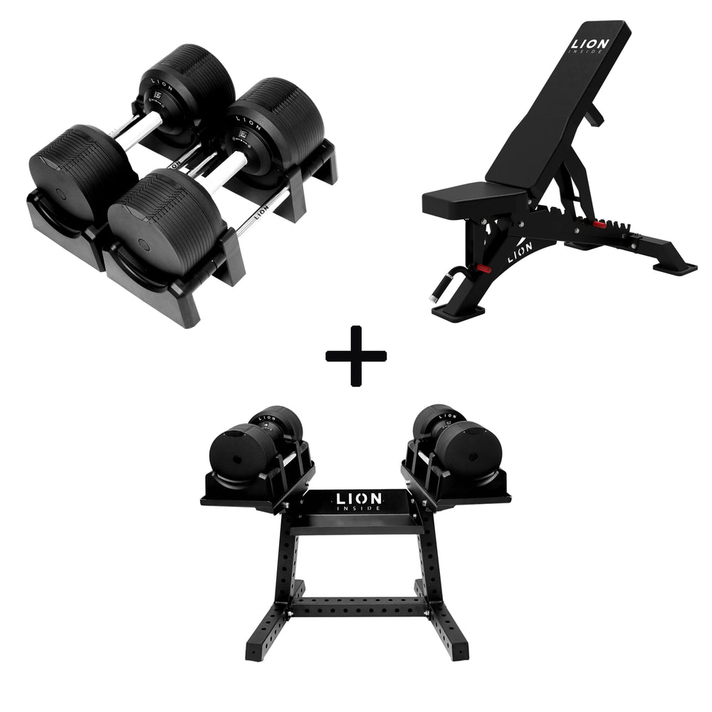 Pro Homegym Bundel – BlackValor Dumbbells + Fitnessbank + Rack