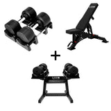 Pro Homegym Bundel – BlackValor Dumbbells + Fitnessbank + Rack