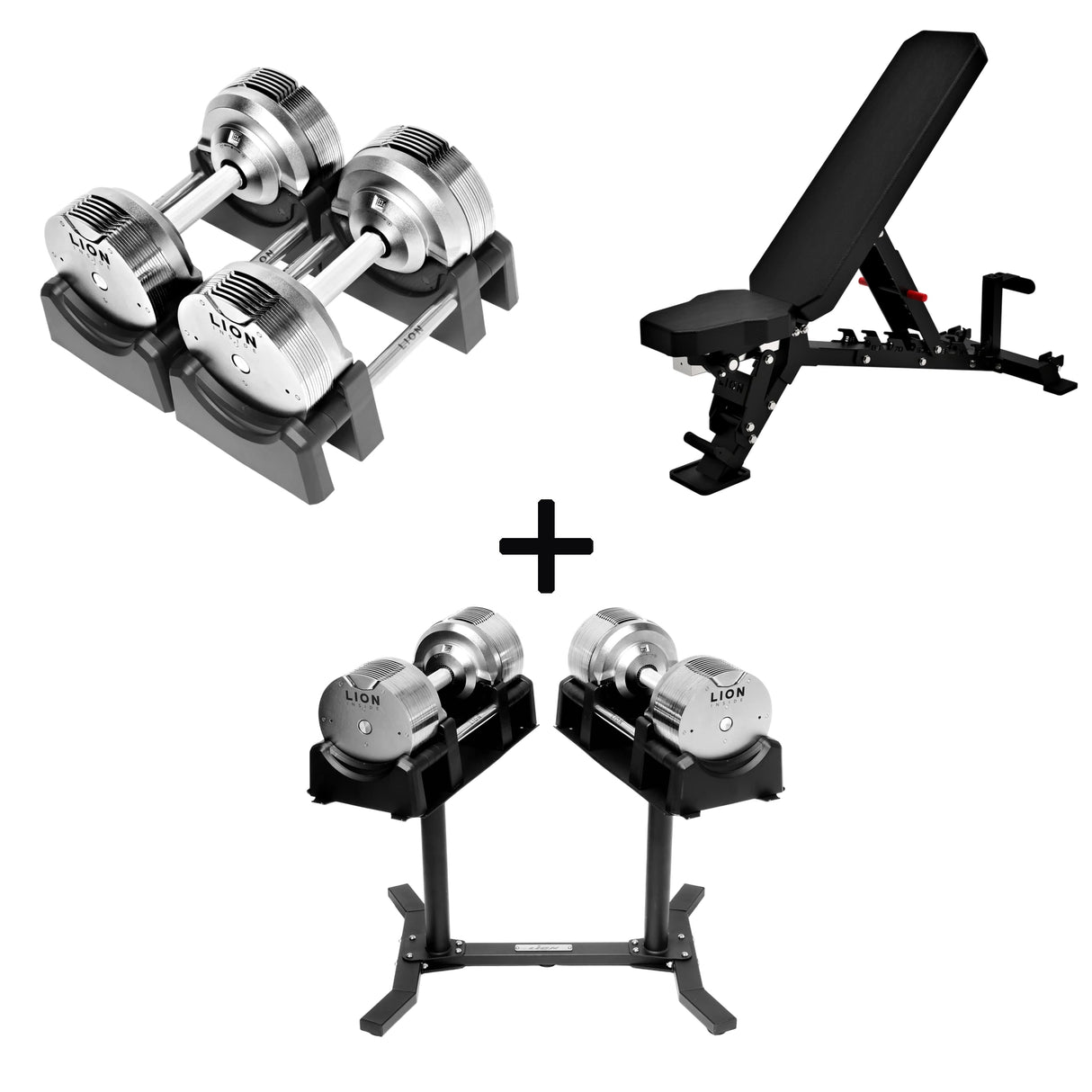 Pro Homegym-Bundle – Titansilber-Hanteln + Trainingsbank + Rack 