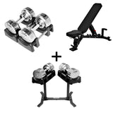 Pro Homegym-Bundle – Titansilber-Hanteln + Trainingsbank + Rack 