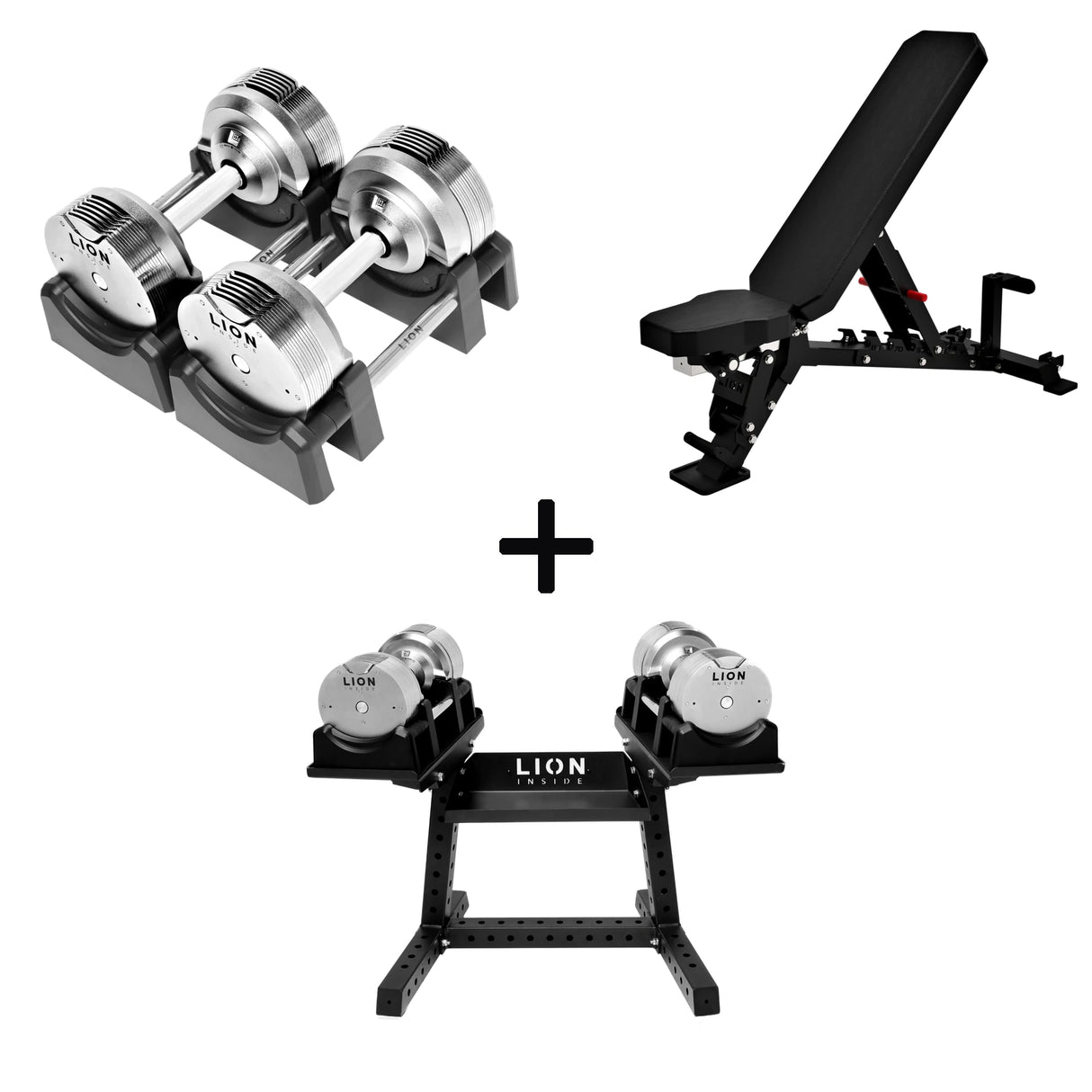 Pro Homegym-Bundle – Titansilber-Hanteln + Trainingsbank + Rack 