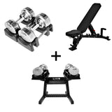 Pro Homegym-Bundle – Titansilber-Hanteln + Trainingsbank + Rack 