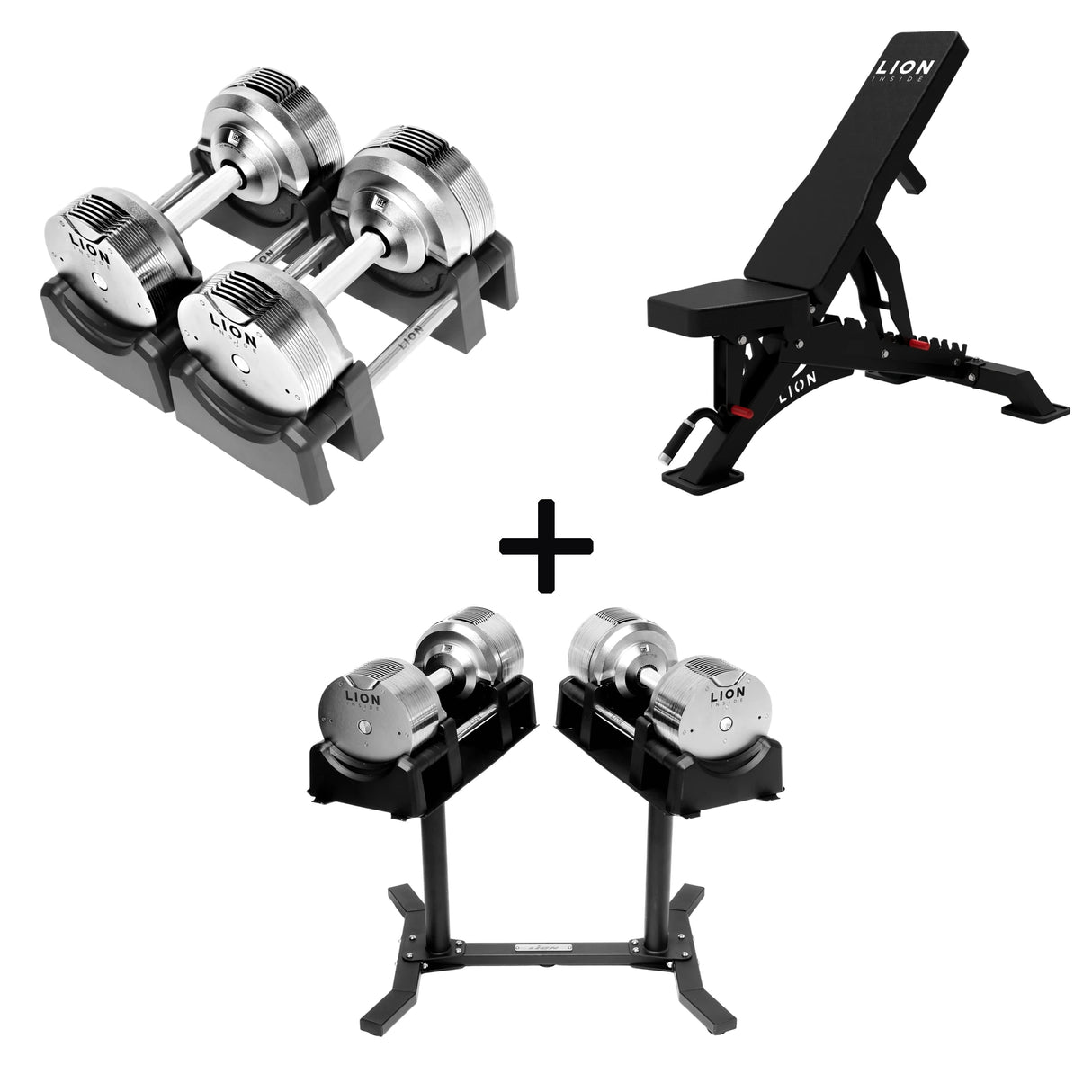 Pro Homegym-Bundle – Titansilber-Hanteln + Trainingsbank + Rack 