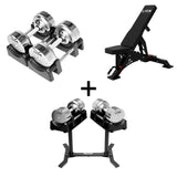 Pro Homegym-Bundle – Titansilber-Hanteln + Trainingsbank + Rack 