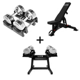 Pro Homegym-Bundle – Titansilber-Hanteln + Trainingsbank + Rack 