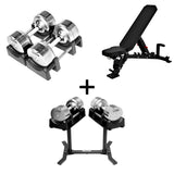 Pro Homegym-Bundle – Titansilber-Hanteln + Trainingsbank + Rack 