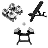 Pro Homegym-Bundle – Titansilber-Hanteln + Trainingsbank + Rack 