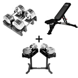 Pro Homegym-Bundle – Titansilber-Hanteln + Trainingsbank + Rack 