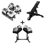 Pro Homegym-Bundle – Titansilber-Hanteln + Trainingsbank + Rack 