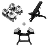 Pro Homegym-Bundle – Titansilber-Hanteln + Trainingsbank + Rack 