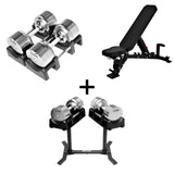 Pro Homegym-Bundle – Titansilber-Hanteln + Trainingsbank + Rack 