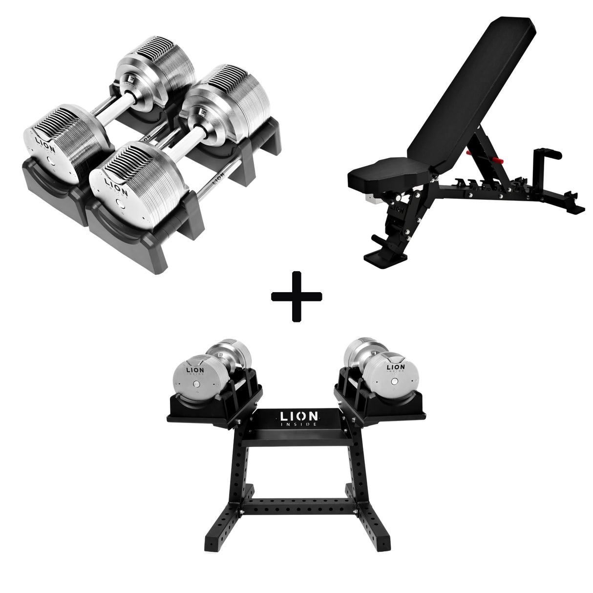 Pro Homegym-Bundle – Titansilber-Hanteln + Trainingsbank + Rack 