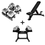 Pro Homegym-Bundle – Titansilber-Hanteln + Trainingsbank + Rack 