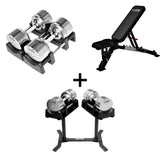 Pro Homegym-Bundle – Titansilber-Hanteln + Trainingsbank + Rack 