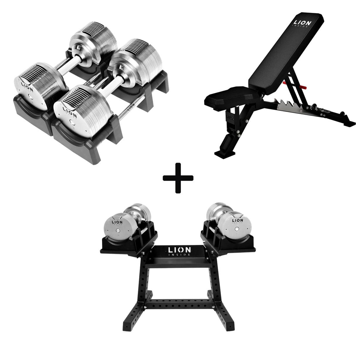 Pro Homegym-Bundle – Titansilber-Hanteln + Trainingsbank + Rack 