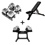 Pro Homegym-Bundle – Titansilber-Hanteln + Trainingsbank + Rack 