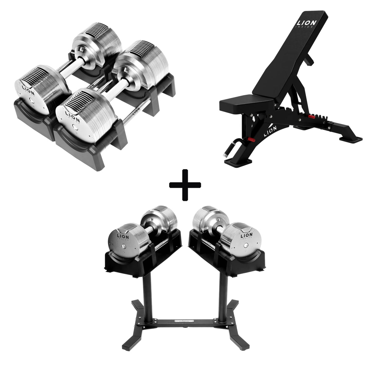 Pro Homegym-Bundle – Titansilber-Hanteln + Trainingsbank + Rack 