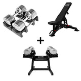 Pro Homegym-Bundle – Titansilber-Hanteln + Trainingsbank + Rack 